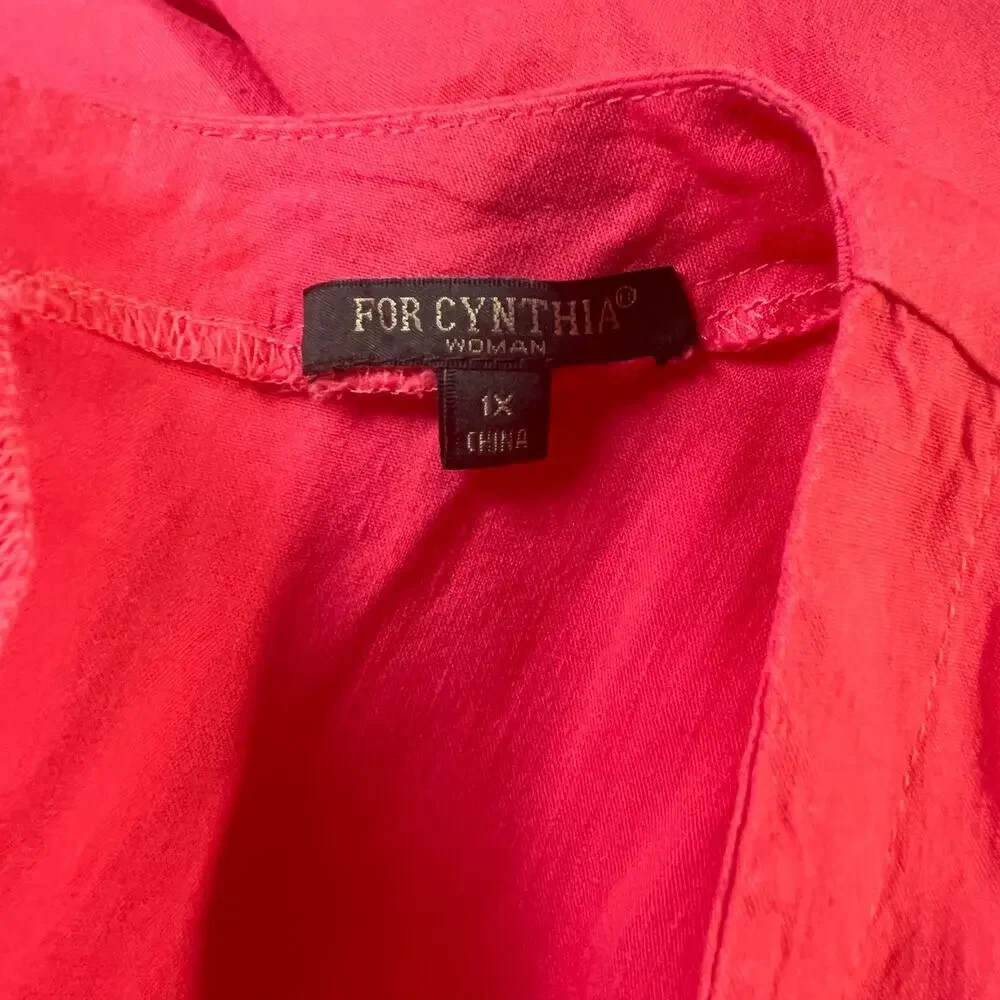 For Cynthia Swing‎ Dress Womens 1X Pink Linen Blend Sleeveless Vacation Beach